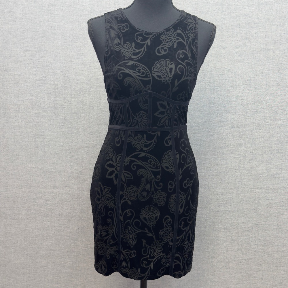 Free People Intimately Black Velvet Burnout Floral Sheath Dress Size S - NWT $88 - Picture 2 of 15